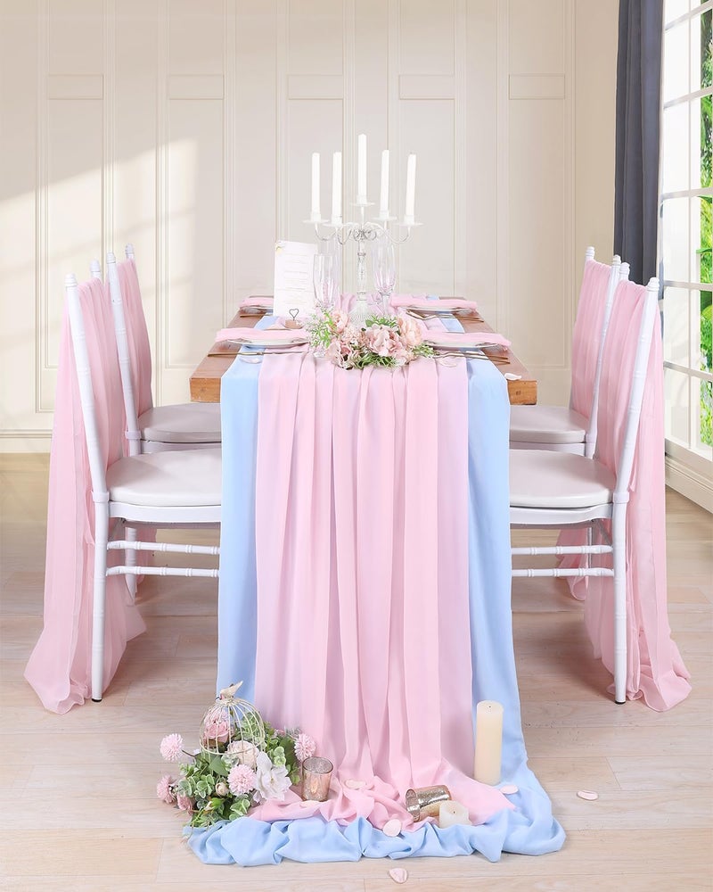 QueenDream Pink Valentines Day Decor Table Runner Chiffon Cloth Rustic Gauze Sheer Table Runner 120 Inch 10 FT for Wedding Baby Bridal Shower Sheer Boho Spring Home Tea Party Decorations - Image 4